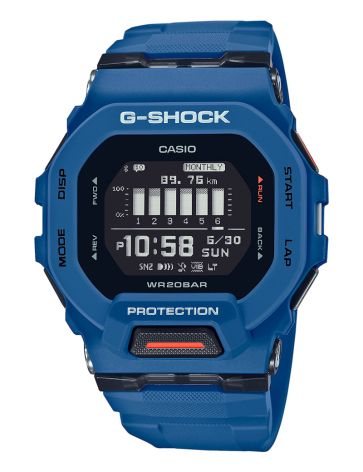 Casio G-Shock GBD-200-2ER digitalt herreur i blå resin med Bluetooth, skridtmåler, mineralglas, vibrationsalarm og 200 meter vandtæthed.