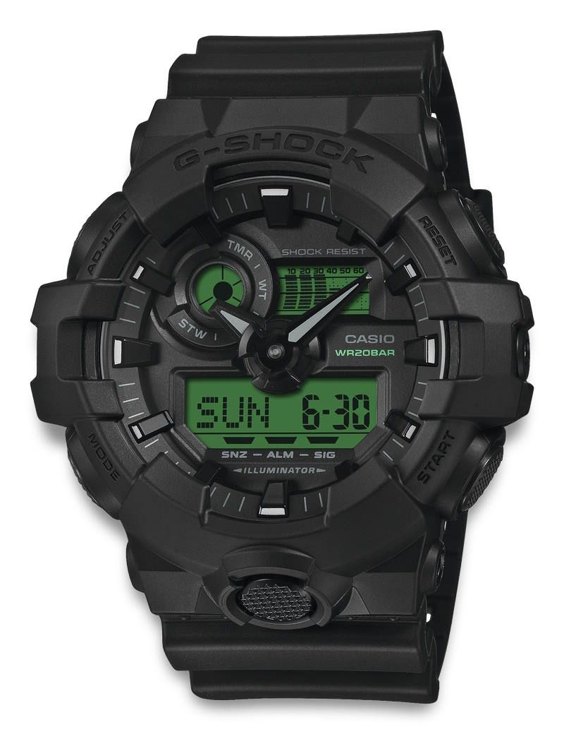 Casio G-SHOCK GA-700BEG-1AER sort med elektrogrønne detaljer