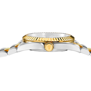 Festina F20085/A sideprofil med 40 mm urkasse, stål/guld lænke og 10,35 mm kassetykkelse.