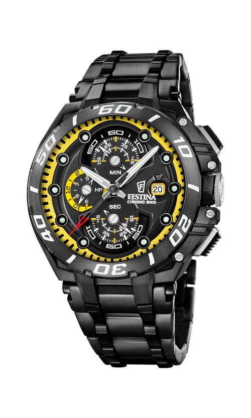 Festina Limited Edition Denmark F20765/D herreur i sort rustfrit stål med sort skive, safirglas, 20 ATM og 46 mm urkasse.