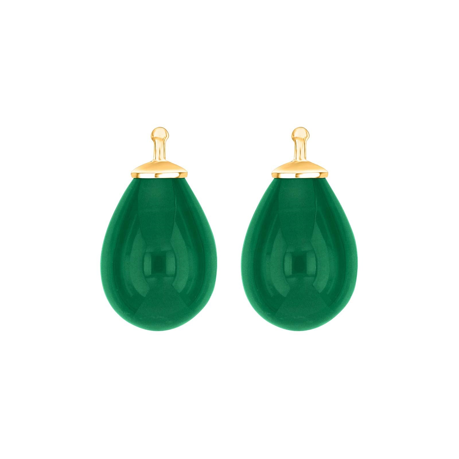 Heide Heinzendorff E5 system-vedhæng med grøn kvartsglas i dråbeform og gylden topdetalje, 16 x 11 mm.