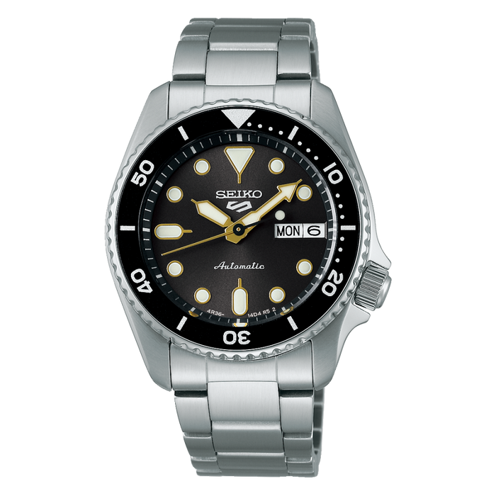 Seiko 5 Sports SRPL79K1 automatisk herreur med 38 mm stålkasse, grå skive, Hardlex, LumiBrite, 4R36 urværk og 10 bar vandtæthed.