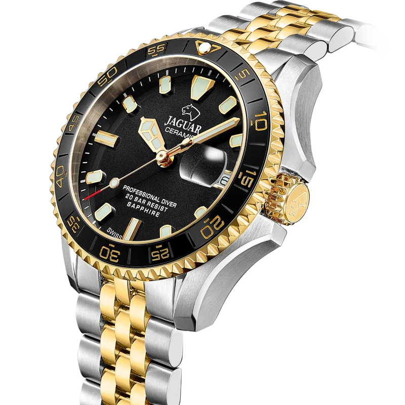 JAGUAR DIVER CERAMIC SORT STÅL/GULD
