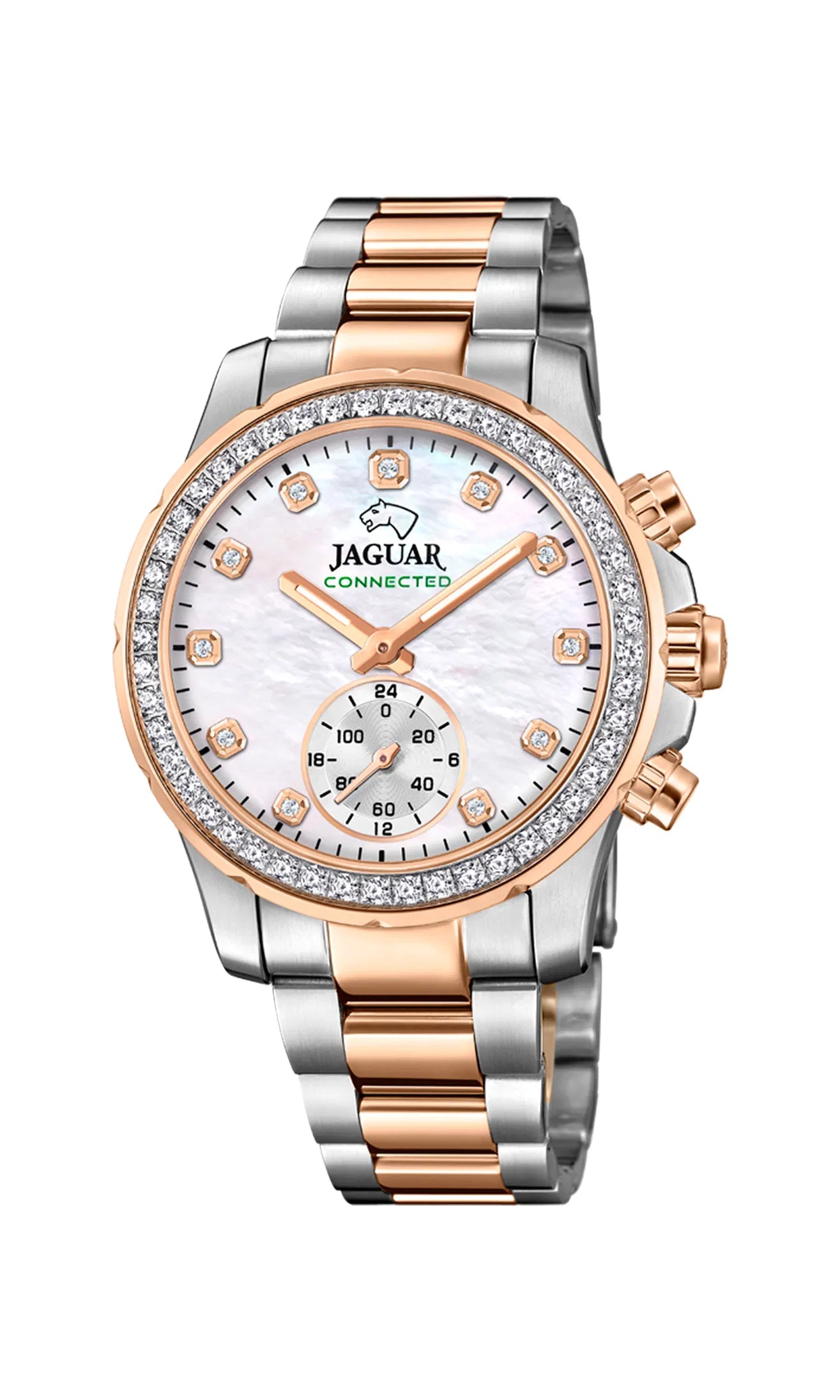 Jaguar J981/1 Dame Connected ur med perlemorsskive, safirglas, bicolor lænke og 36,5 mm urkasse
