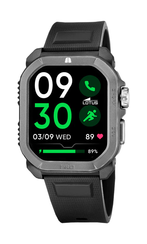 Lotus SmarTime 2nd Gen. 50200/1 smartwatch med sort rem, touch-display, digital skive og Ø 52,5 mm urkasse.