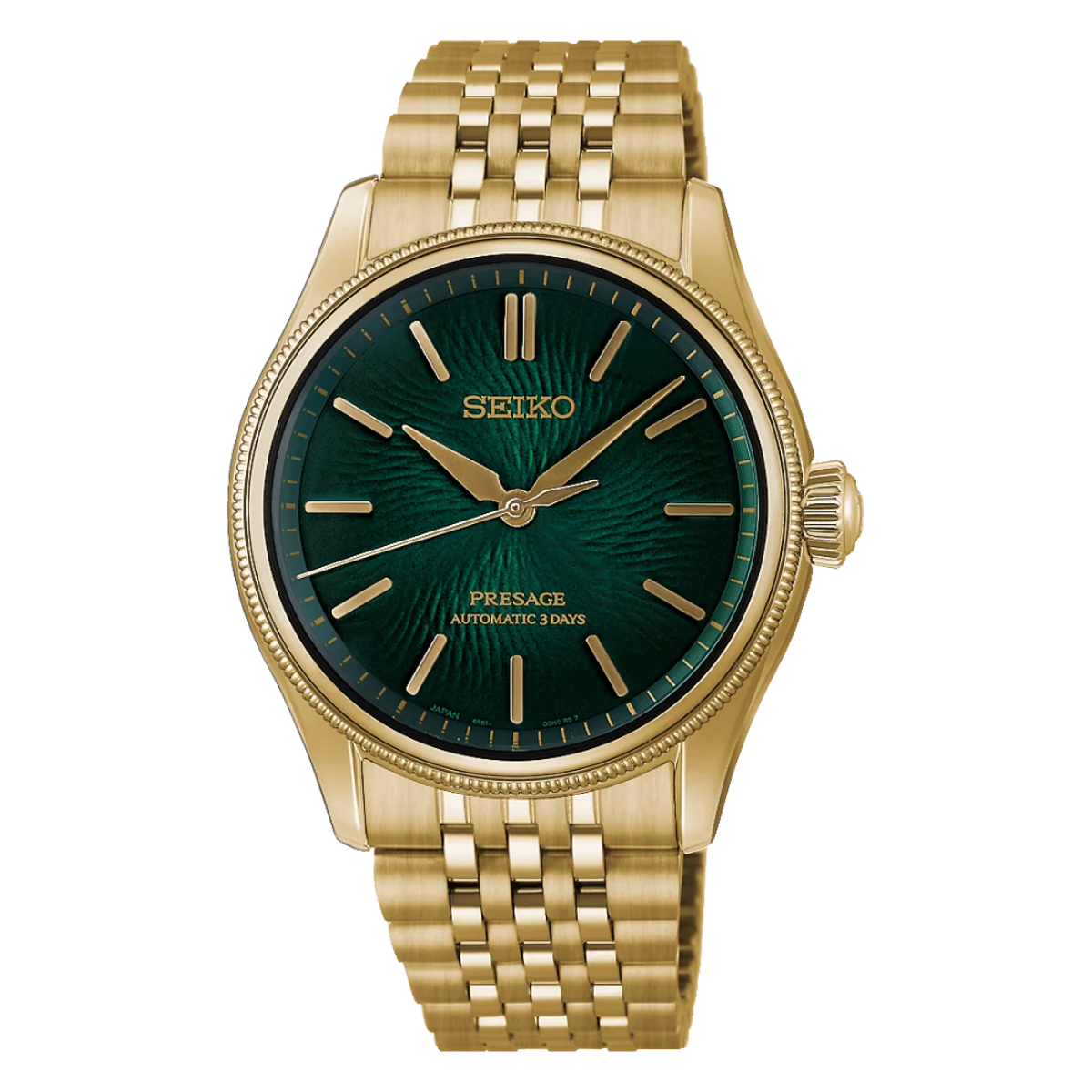 Seiko Presage HCC009J1 automatisk herreur med grøn urskive og guldfarvet lænke
