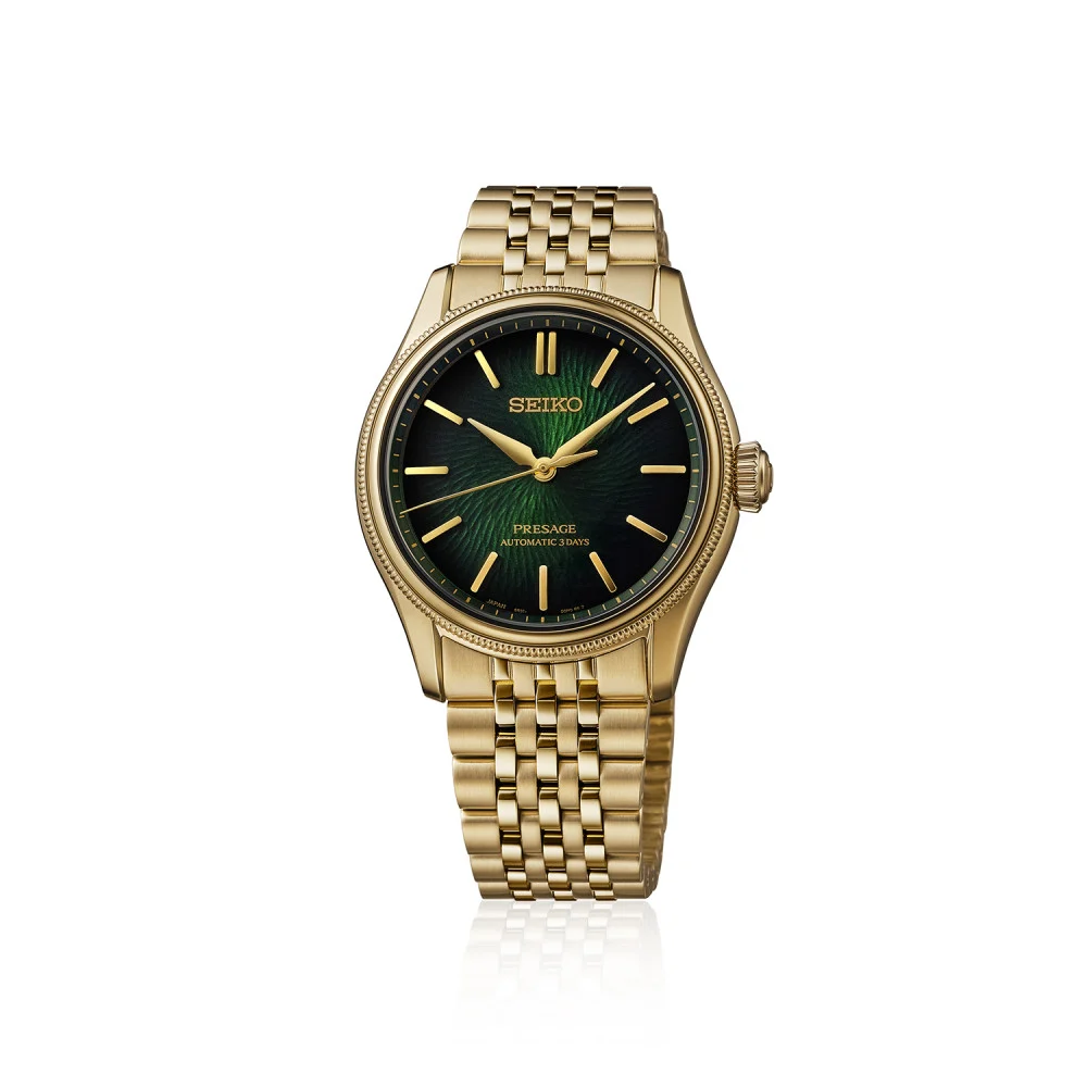 Seiko Presage HCC009J1 automatisk herreur i guldfarvet stål med grøn skive