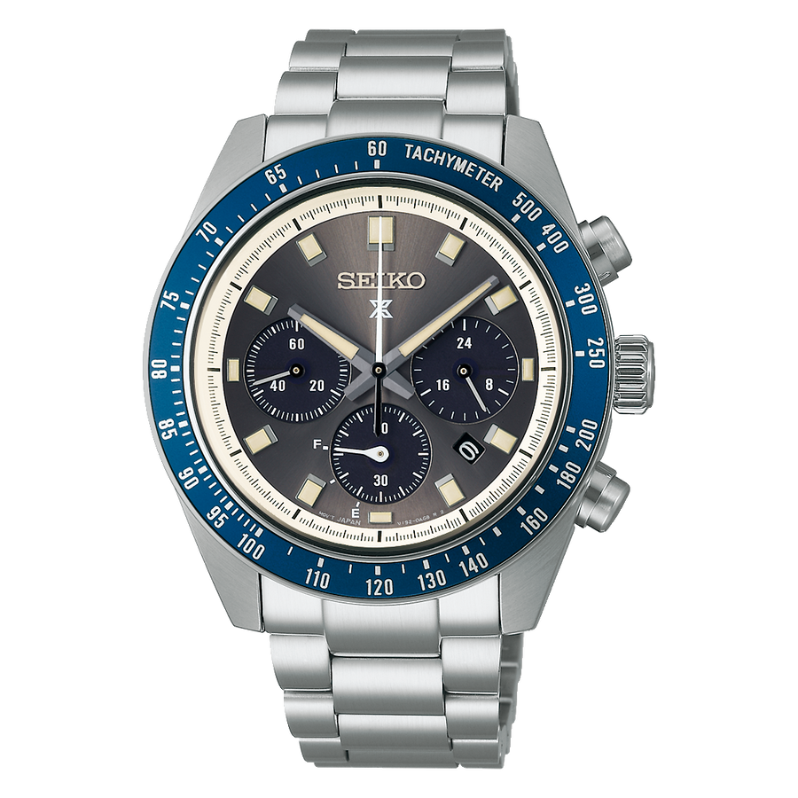 Seiko Prospex SSC939 Speedtimer solar herreur med kaliber V192, buet safirglas, kronograf, tachymeter og rustfri stålkasse.