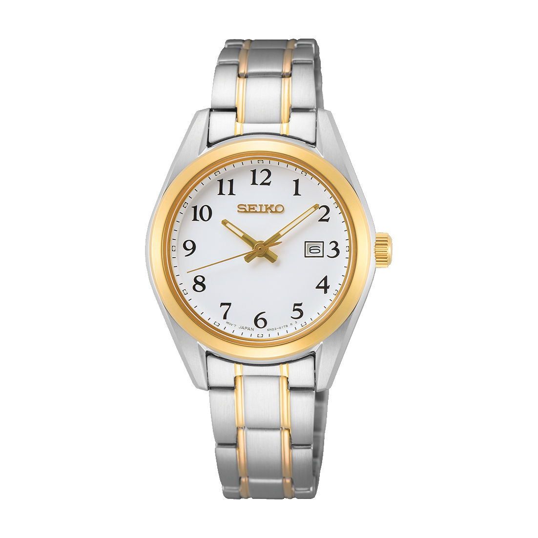Seiko SUR466P1 dameur med quartz kaliber 6N22, safirglas, rustfri stålkasse, stållænke, LumiBrite og 10 bar vandtæthed.