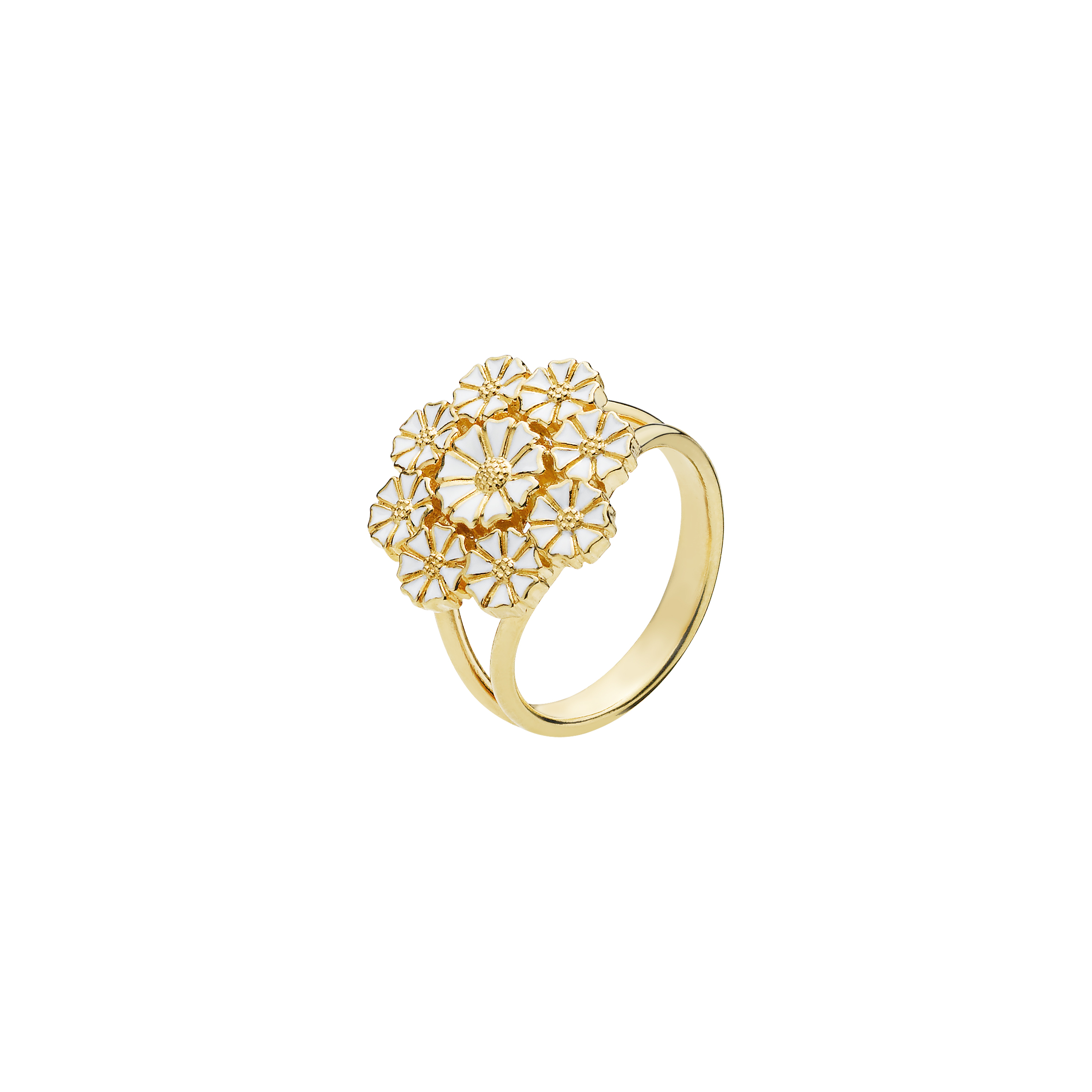 Marguerit ring blomst 1x7,5 8x5mm hvid emalje forgyldt 925 - Ure-smykker din lokale urmager guldsmed - online